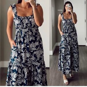 Abercrombie & Fitch Bow Back Poplin Maxi Dress Navy Floral Medium Tall
